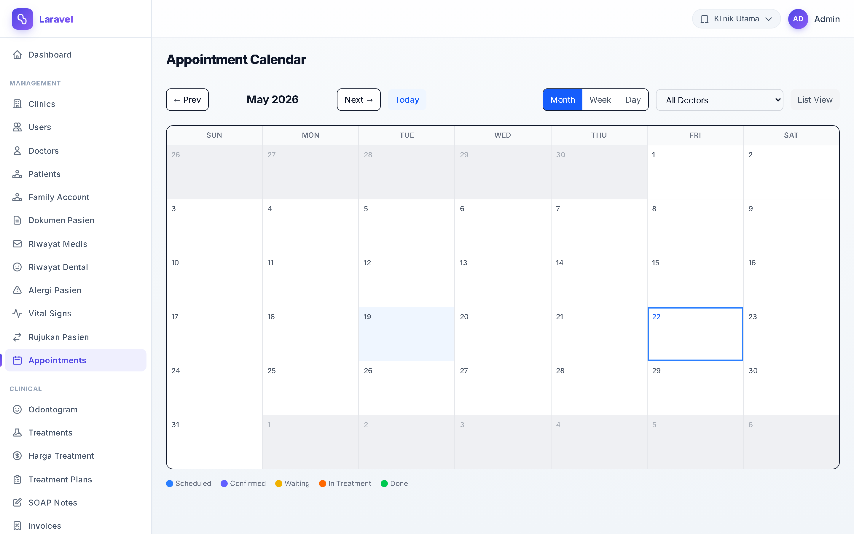 Screenshot Kalender Multi-Dokter