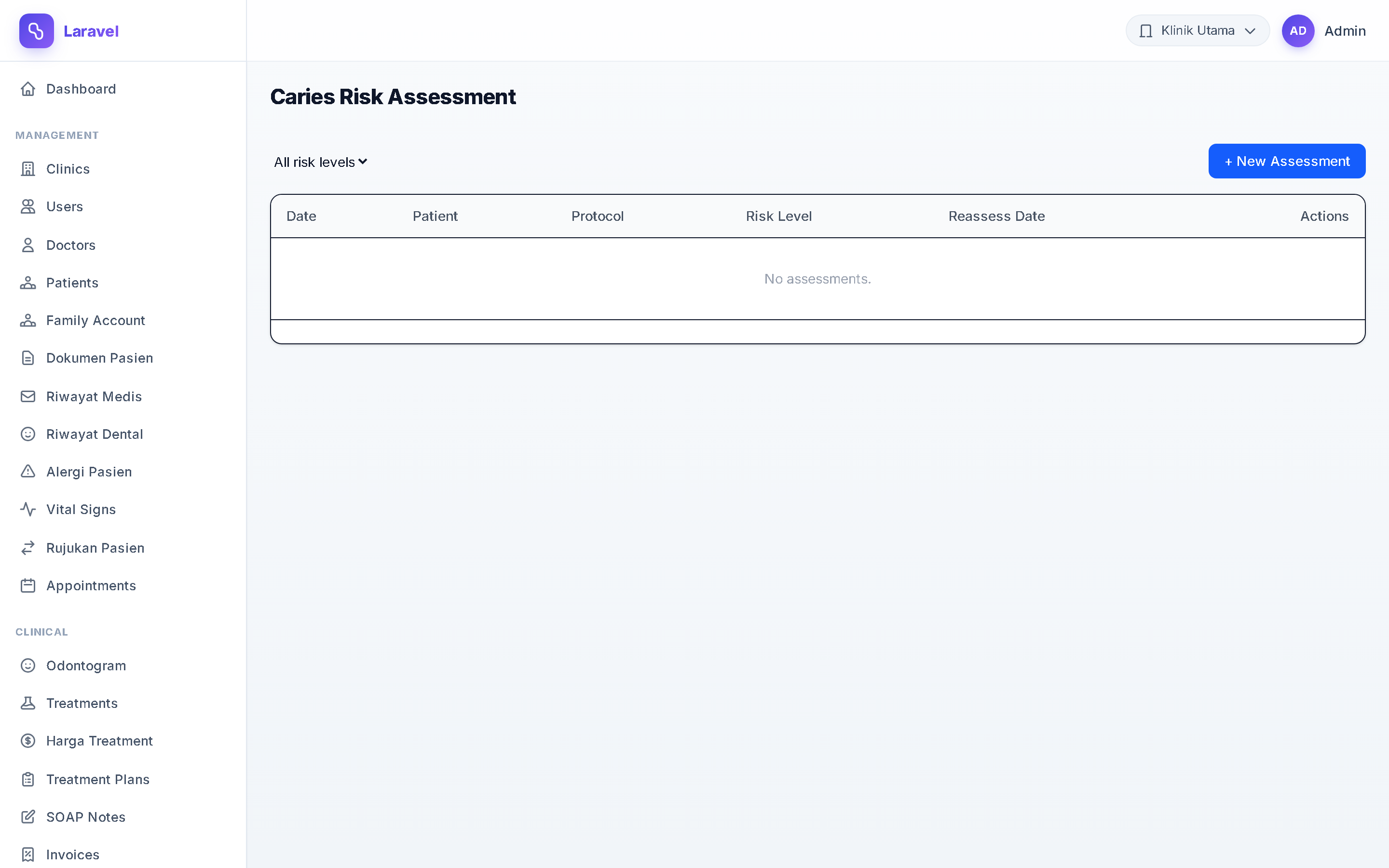 Screenshot Caries Risk Assessment (CRA)