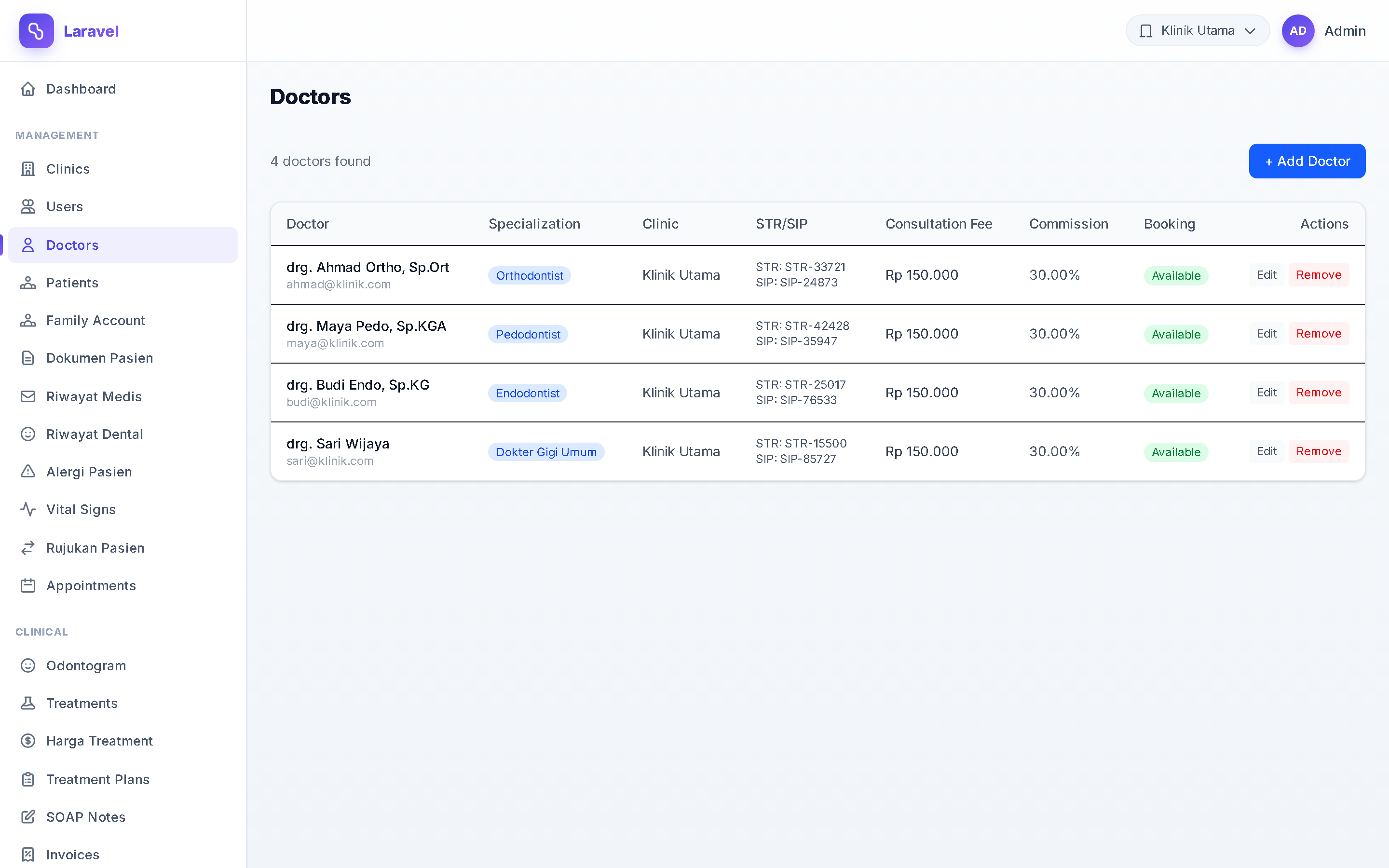 Screenshot Doctor Management