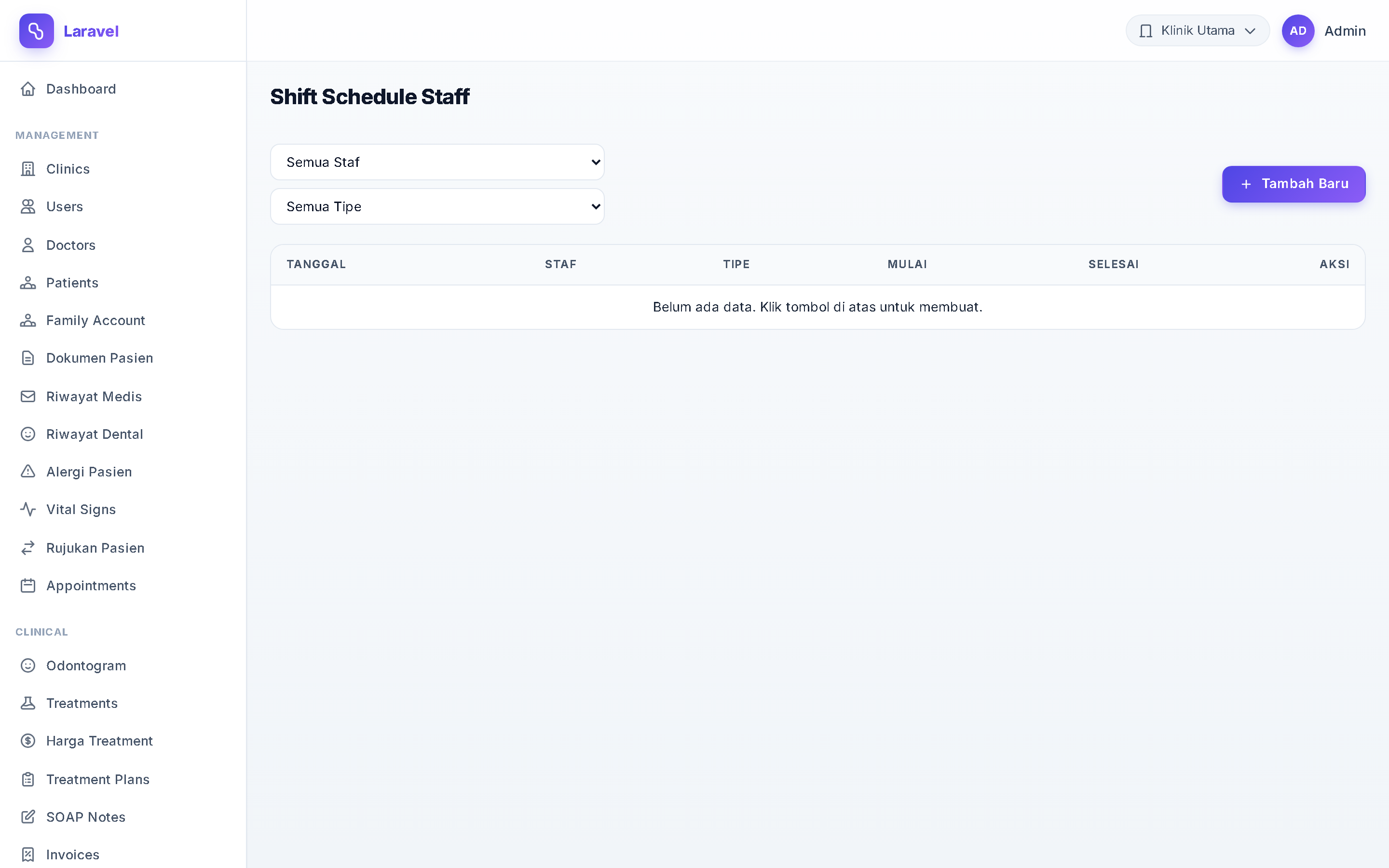 Screenshot Shift Schedule Staff