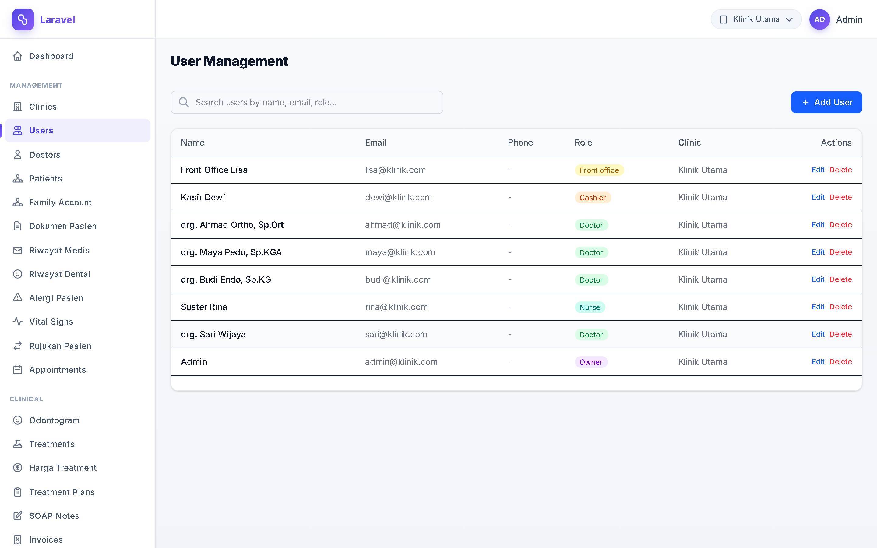 Screenshot User & Role Management