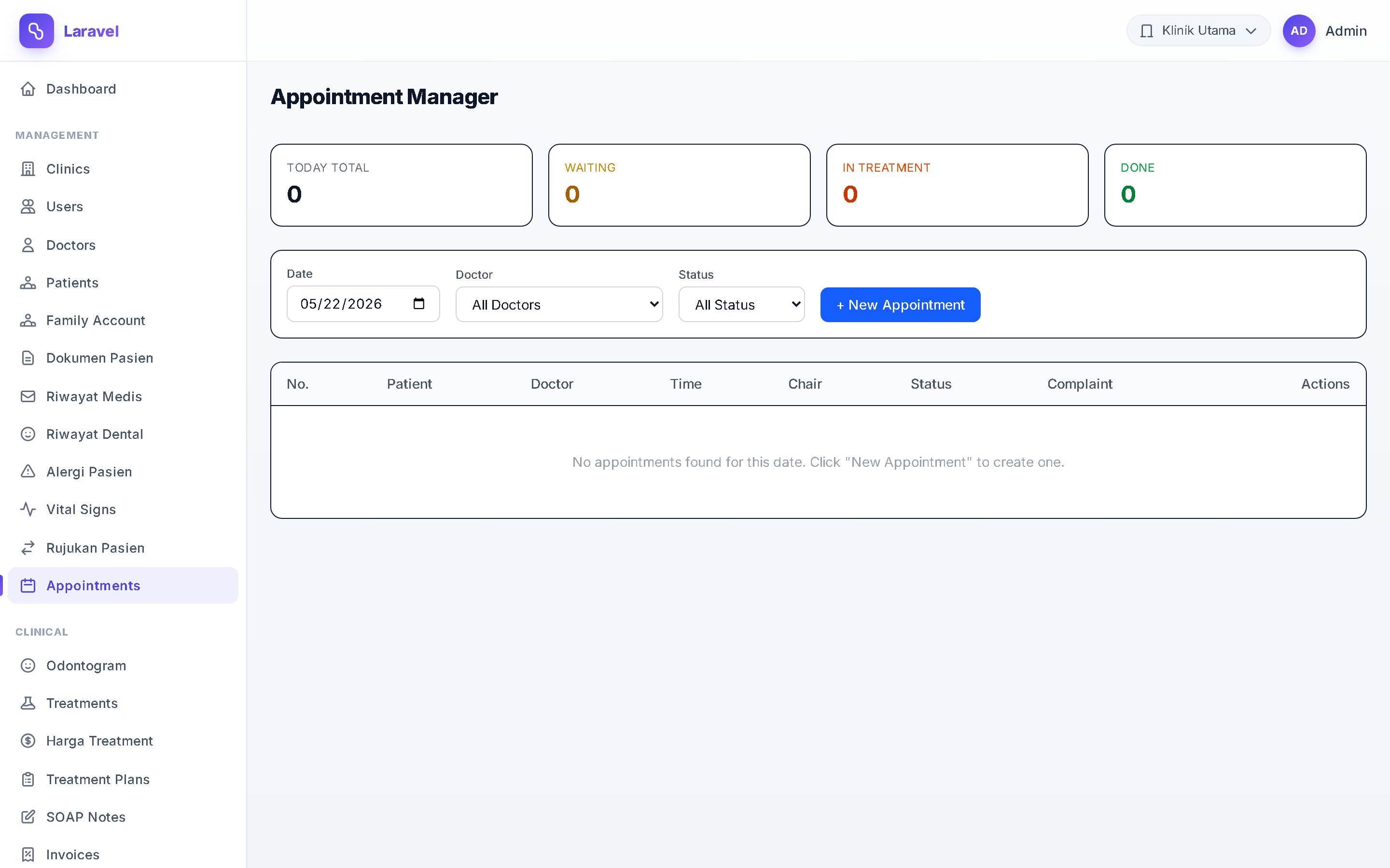 Screenshot Appointment Management