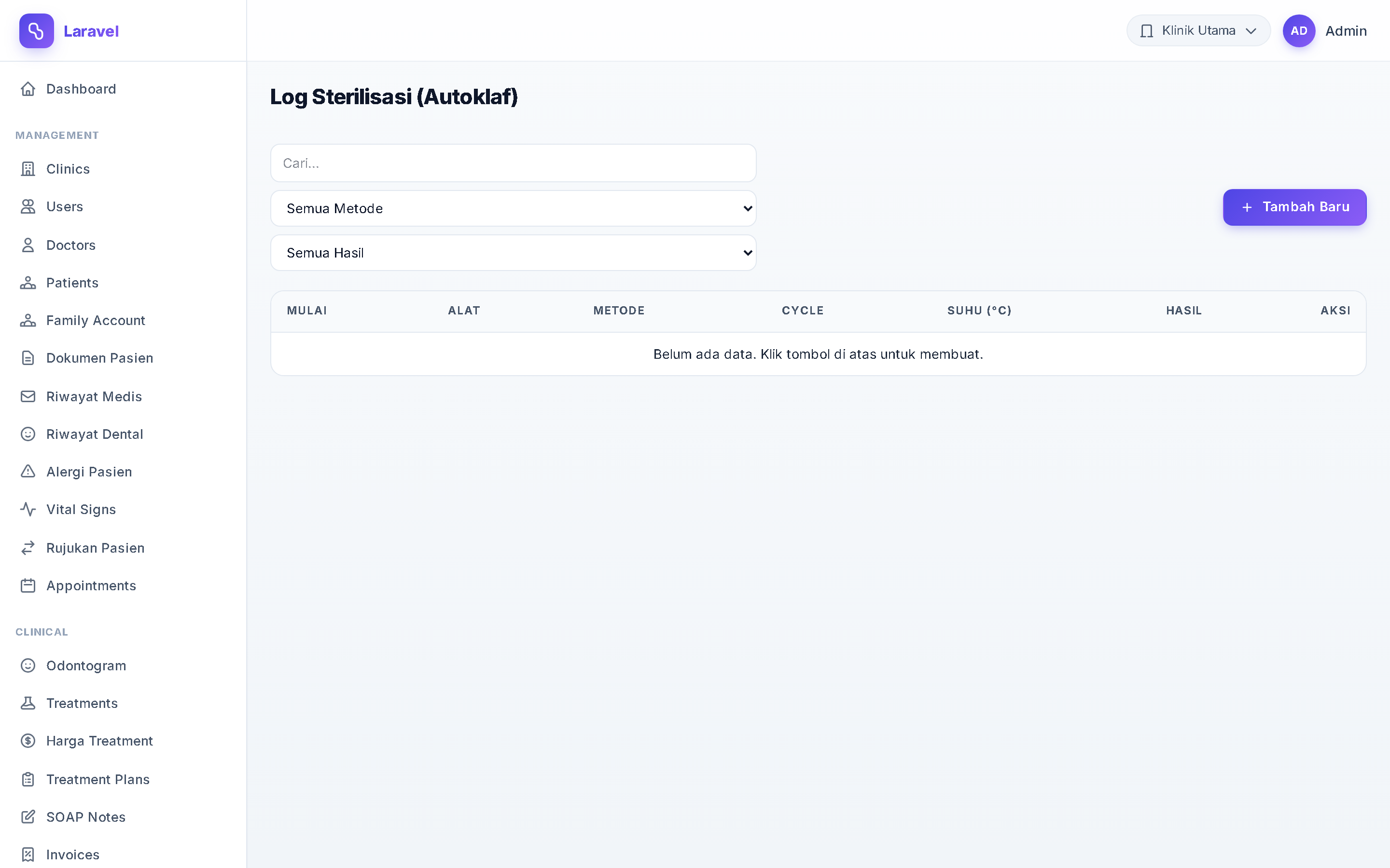Screenshot Log Sterilisasi (Autoklaf)